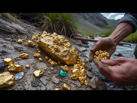 Mining Gold nuggetsand Faceted Gems Found Together