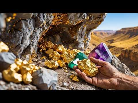 Oh my god digging gold nugget and gemstones at mountain