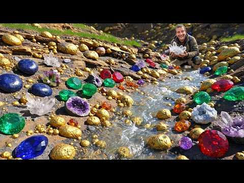 Wow Amazing digging gold ang gemstone at river mountain