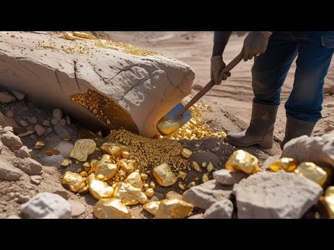Wow finding gold nuggets under stone at mountain