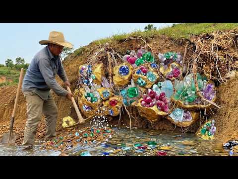 Epic gold mining digging the gold nuggets under stone of