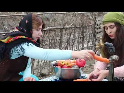 Baking fruit bread in the village Cooking on a snowy day