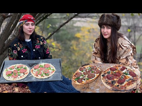 Cook pepperoni pizza with homemade dough and fresh