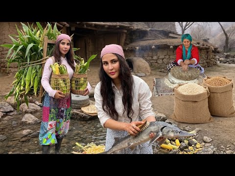 Village Cooking Fresh Starry Sturgeon with Vegetables Corn