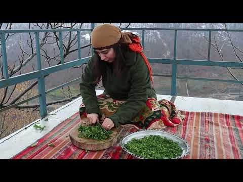 Rural Cooking Fried Fish Fresh Bread in Snowy Weather