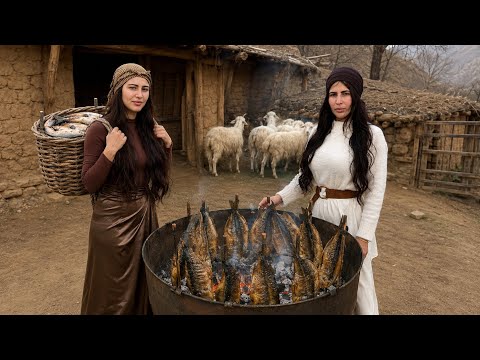 Life in a remote mountainous village Cooking fish the
