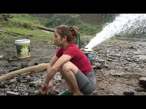Fishing techniques Girl uses a motor to release water