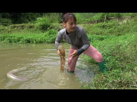 The Young Girl s Excellent Fishing Skills on The River and