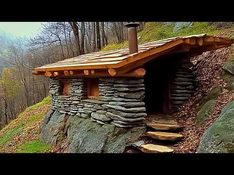 Man Builds House with STONES and LOGS in the Mountain Start