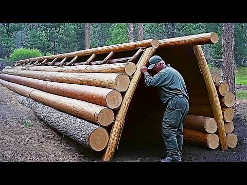 Man Builds UNDERGROUND Log DUGOUT in the Forest Start to