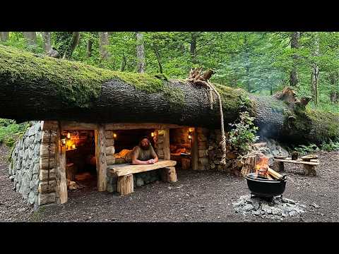 Man Builds HIDDEN SHELTERS in Wilderness Solo Survival by