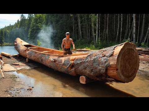 Man Turns Massive Log into Amazing CANOE Start to Finish