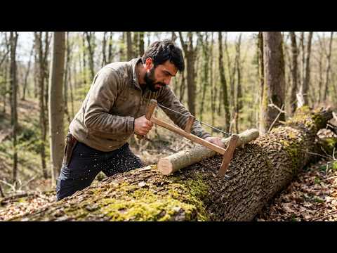 Man Builds SECRET SHELTER Inside Fallen Tree Solo Survival