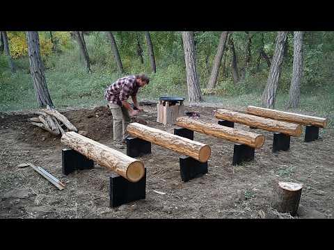 Man Builds Traditional Log Cabin with Outdoor Kitchen Start