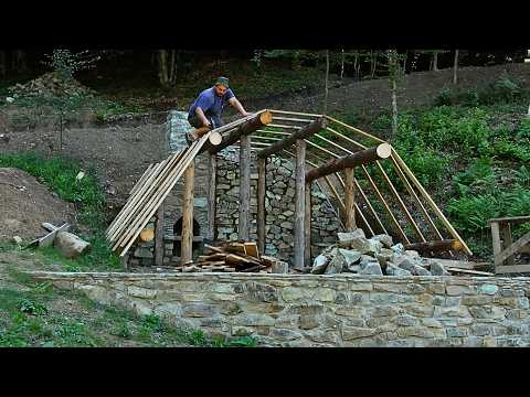 Man Builds DIY STONE CABIN with JACUZZI Start to Finish by