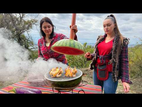 Smoked Grilled Chicken Inside a Watermelon Outdoor Cooking