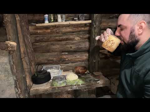 Cozy dugout in the winter forest flour tortillas on the