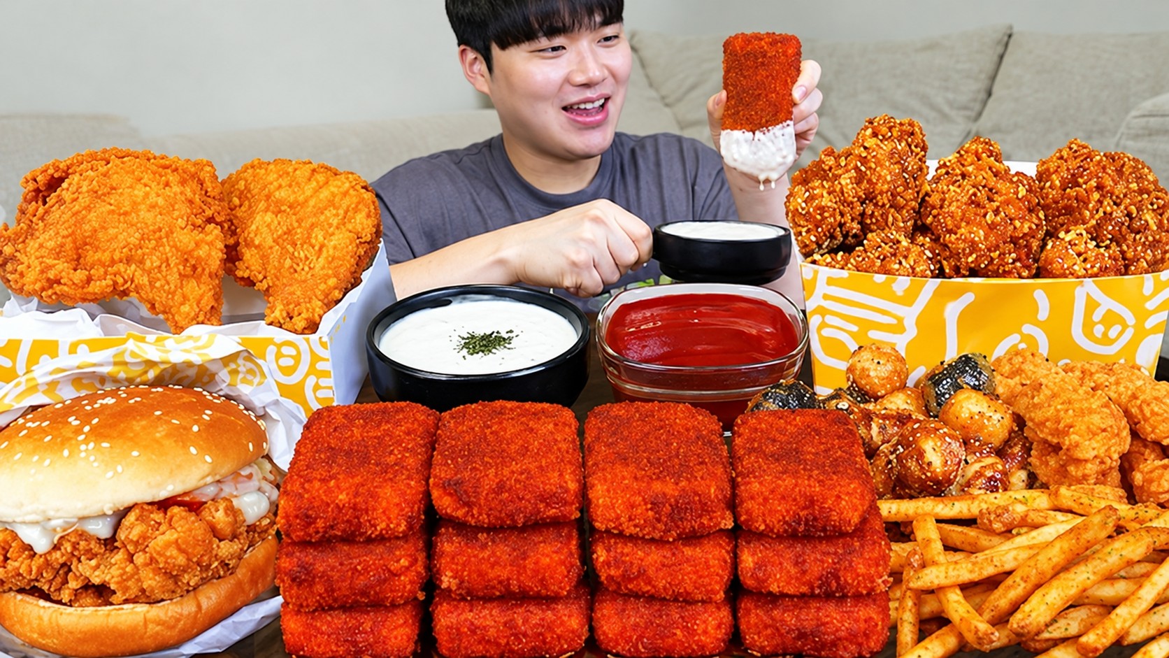 ASMR MUKBANG 맘스터치 양념 치킨먹방 치즈 햄버거 치즈스틱 후라이드치킨 & 레시피 CRISPY