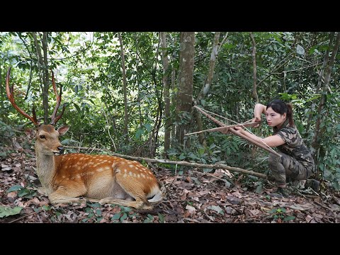 wild deer trapping skills catching stream fish for cooking