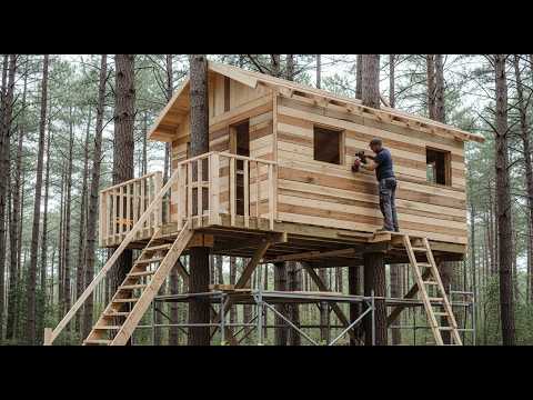 A Dad Builds a Treehouse for His Children Using Simple Tools