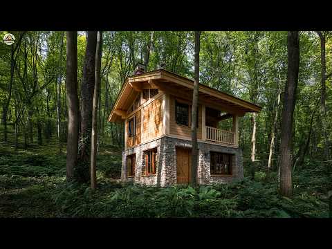 Man Builds Incredible Stone and Wood House in the Wild