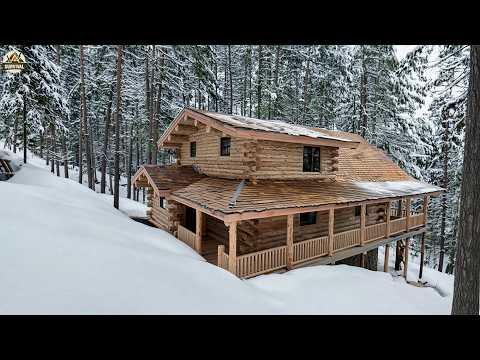 Building a Massive Wooden House from Scratch in the Snow