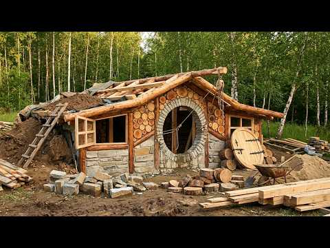 Man Builds a Massive Semi Underground Log House Alone Deep