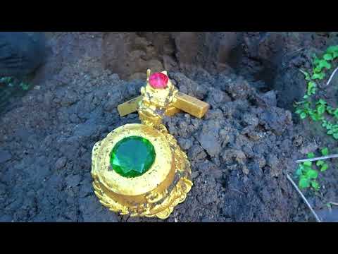 A golden dragon and various precious treasures are found in