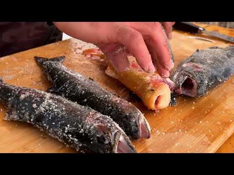Caught And Cooked Trout Inside Logs Life In The Distant