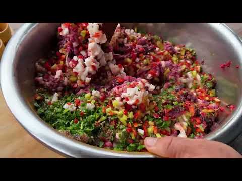 Real Rustic Sausages made from Fresh Intestines in a