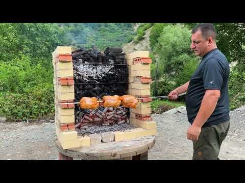 Cooked Juicy Chicken On A Unique Barbecue Life In The